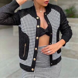 WIWALORNA FASHION HOUNDSTOOTH CARDIGAN.